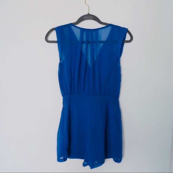 Doe&Rae Deep Blue Sheer Romper - Picture 3 of 5